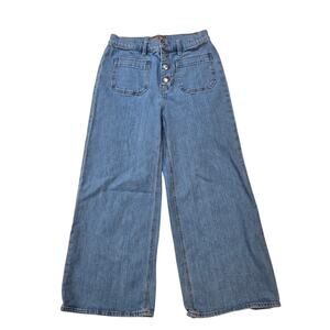 Point Sur J Crew Wide Leg Crop Jeans Womens 29T Blue Denim Button Fly